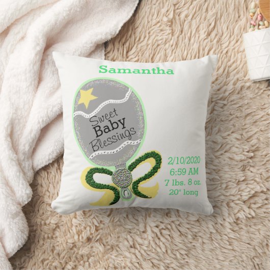 Baby Birth Stats Yellow Green Rattle Pillow Kissen (Decke)