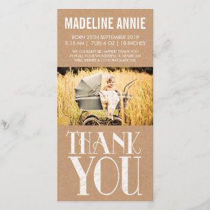 Baby Birth Vielen Dank für Ihre Fotokarten Rustic Dankeskarte