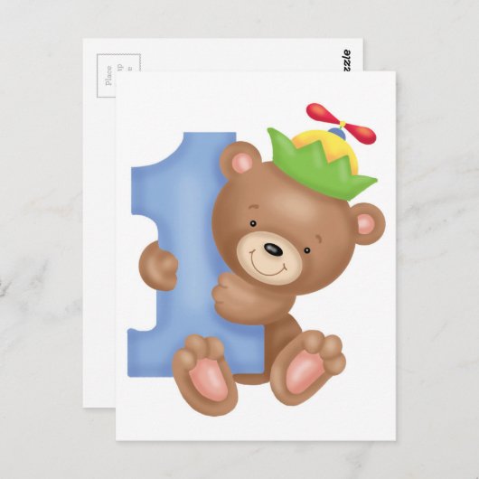 Baby birthday 1 year - teddy postkarte (Vorne/Hinten)