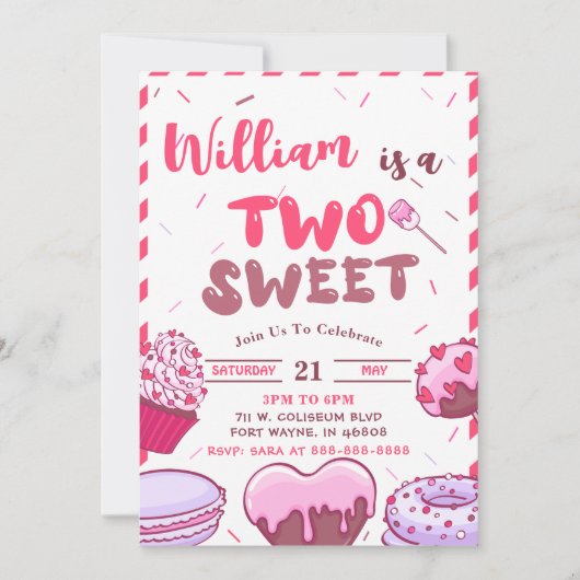 Baby Birthday Candy Two Sweet Party Einladung (Vorderseite)