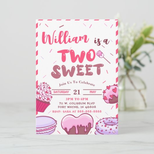 Baby Birthday Candy Two Sweet Party Einladung (Stehend Vorderseite)