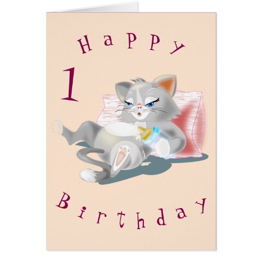 Baby Birthday Card Baby Cat Fun - Ihr Textname (Vorne)