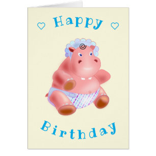 Baby Birthday Card Baby Hippo - Ihr Name