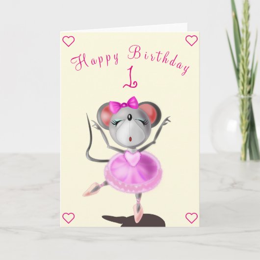 Baby Birthday Card Ballett Tänzerin Maus Karte (Vorderseite)