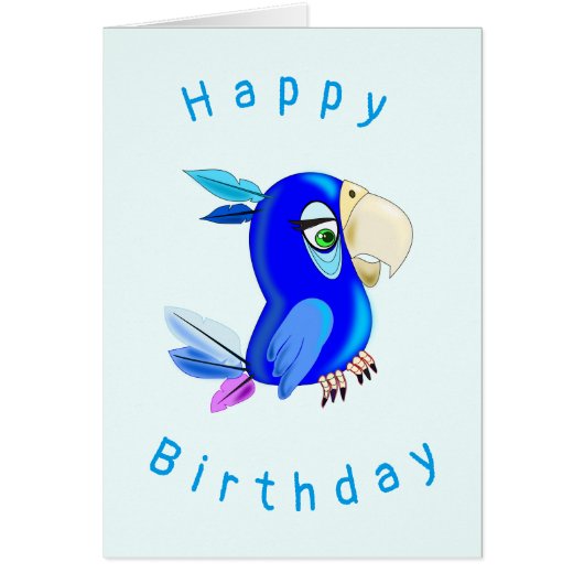 Baby Birthday Card Blue Parrot (Vorne)
