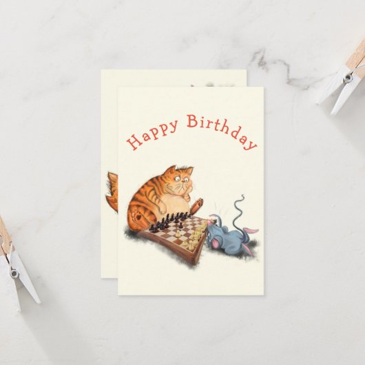 Baby Birthday Card Cat and Mouse Playing Schach Karte (Vorderseite/Rückseite Beispiel)