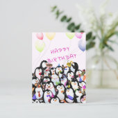 Baby Birthday Card Glückliche Pinguine Party Ihren Postkarte (Stehend Vorderseite)