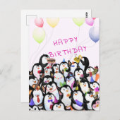 Baby Birthday Card Glückliche Pinguine Party Ihren Postkarte (Vorne/Hinten)