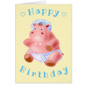 Baby Birthday Card Happy Baby Hippo - Ihr Text