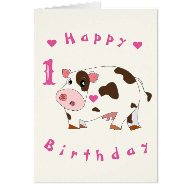 Baby Birthday Card Happy Cow - Personalisiert (Vorne)