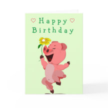 Baby Birthday Card Happy Piglet mit Blume