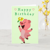 Baby Birthday Card Happy Piglet mit Blume Karte (Gelbe Blume)