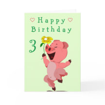 Baby Birthday Card Happy Piglet with Daisy