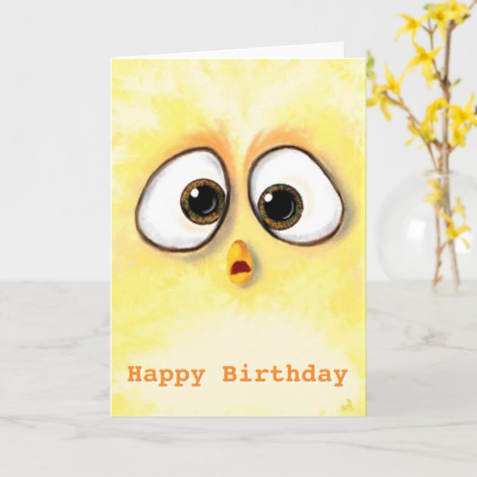 Baby Birthday Card Hühner mit großen Augen Karte (Gelbe Blume)