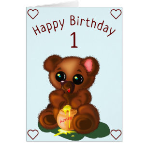 Baby Birthday Card Kleiner Bär mit Honig