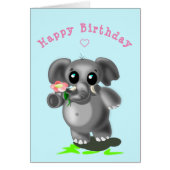 Baby Birthday Card Kleiner Elefant mit Blume (Vorne)