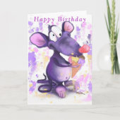 Baby Birthday Card Lila Maus mit Eiscreme Karte (Vorderseite)