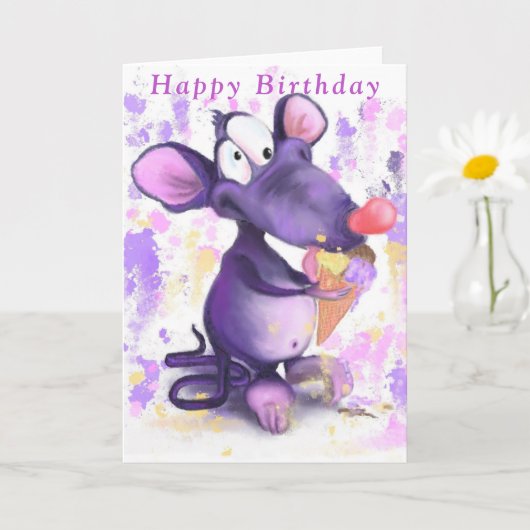 Baby Birthday Card Lila Maus mit Eiscreme Karte (Kleine Pflanze)