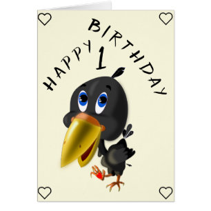 Baby Birthday Card Little Bird mit Herzgeschenk