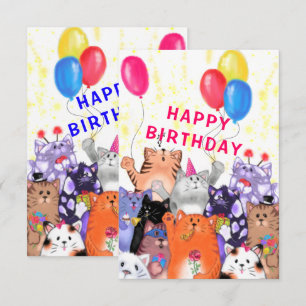 Baby Birthday Card mit Happy Cats Party