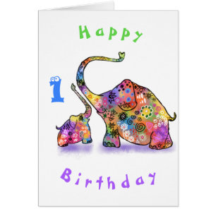 Baby Birthday Card Mutter und Baby Elephant