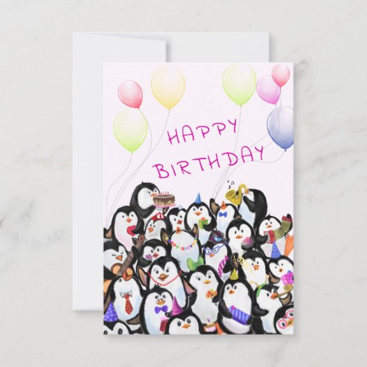 Baby Birthday Card Pinguine Party - Ihr Textname Karte (Vorderseite)