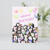 Baby Birthday Card Pinguine Party - Ihr Textname Karte (Stehend Vorderseite)