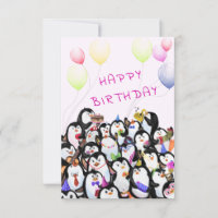 Baby Birthday Card Pinguine Party - Ihr Textname