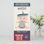 Baby Birthday Nautic Boarding Pass Ticket Foto Einladung (Stehend Vorderseite)