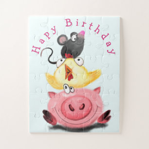Baby Birthday Puzzle Piggy Chick und Maus Freunde