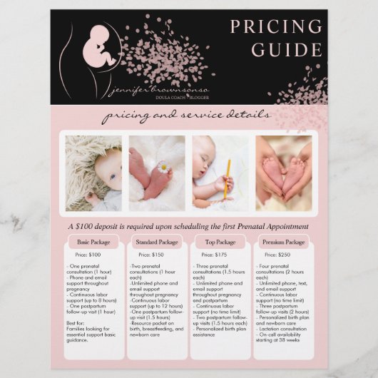 Baby Black Doula Birth Coach Pregnant Pricing Flyer (Vorne)
