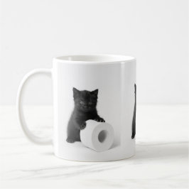 Baby Black Kitten Guarding Toilet Paper Roll On Kaffeetasse