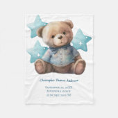 Baby Blanket Birth Stats Baby Bear Blue Boy Gesche Fleecedecke (Vorderseite)