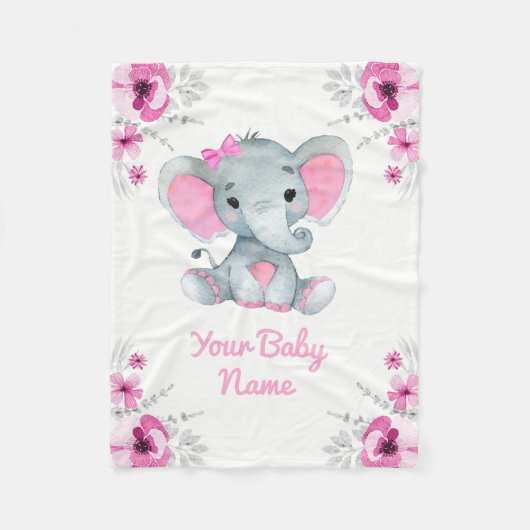 Baby Blanket Girl Elephant Name Custom Gift Idee Fleecedecke (Vorderseite)