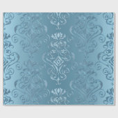 Baby-Blau-Blumendamast Geschenkpapier (Flach)