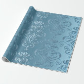 Baby-Blau-Blumendamast Geschenkpapier (Ungerollt)
