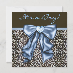 Baby Blau Braun Leopard Baby Boy Shower Einladung