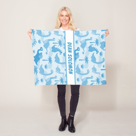 Baby-Blau-Dinosaurier-Muster-personalisierte Fleecedecke (Beispiel)