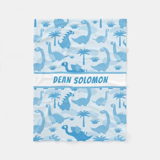 Baby-Blau-Dinosaurier-Muster-personalisierte Fleecedecke (Vorderseite)