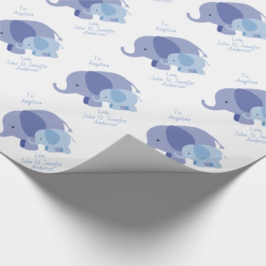 Baby-Blau-Elefant Geschenkpapier (Ecke)
