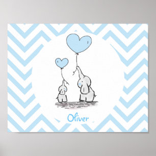 Baby Blau Elefant Personalisiert Baby Junge Poster