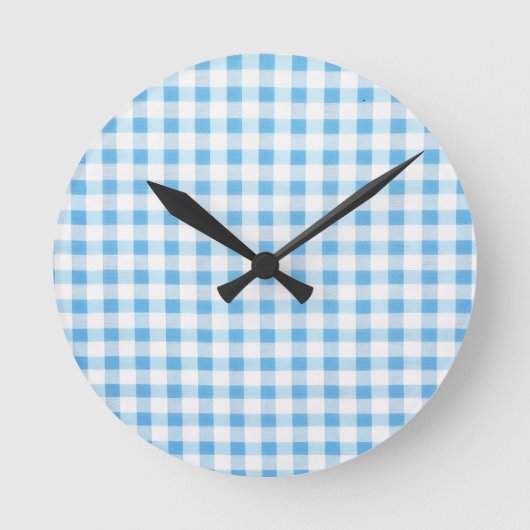 Baby Blau Gingham Runde Wanduhr (Vorderseite)