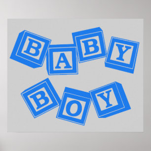 Baby Blau Holz Alphabet Würfel-Blöcke Poster