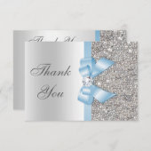 Baby-Blau-Imitat-Bogen-SilberSequins danken Ihnen Dankeskarte (Vorne/Hinten)