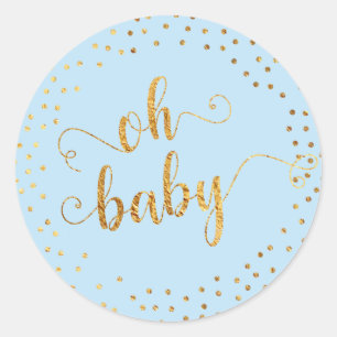 Baby-Blau-"oh Baby-" Imitat-GoldfolieConfetti Runder Aufkleber