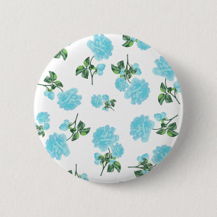 Baby-Blau-Rosenblumenmuster auf Weiß Button