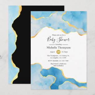 Baby Blau und Gold Achat Jungen Baby Shower Einladung