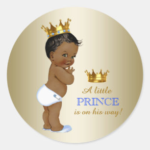 Baby Blau und Gold Ethnische Prince Baby Shower Runder Aufkleber