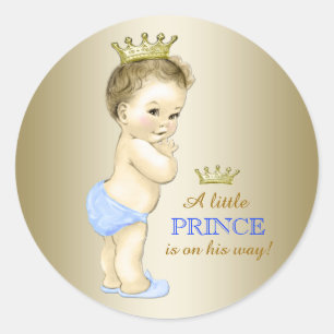 Baby Blau und Gold Prinz Baby Shower Runder Aufkleber