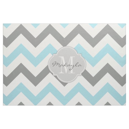 Baby-Blau und graues Zickzack mit Monogramm Stoff (Yard (91,4 cm))